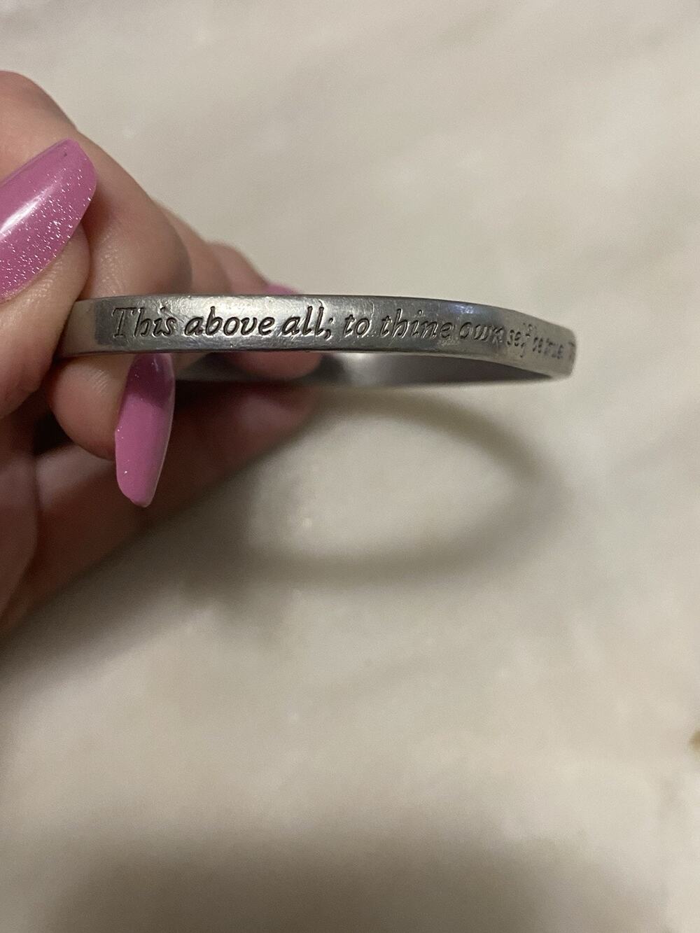 to thine own self be true shakespeare bracelet pewter camco assymetrical